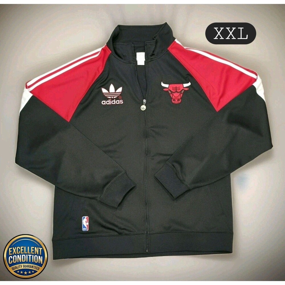 Adidas Chicago Bulls NBA Track Jacket Full Zip Black Red White Mens Size XXL
